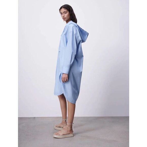 ZARA Oversized Hooded Striped Dress Pocket Cotton - Picture 10 of 12